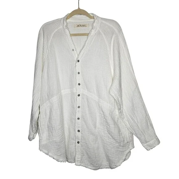 We The Free People Tunic Top XS White Long Sleeve Button Frayed Gauzy Oversized - Picture 1 of 10